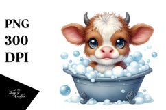 Smiling Baby Highland Cow in Bath Tub | Clipart Product Image 1