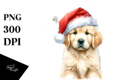 Watercolor Golden Retriever with Santa Hat, Transparent PNG Product Image 1