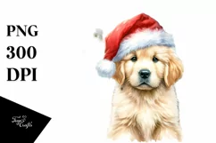 Watercolor Golden Retriever with Santa Hat, Transparent PNG Product Image 3