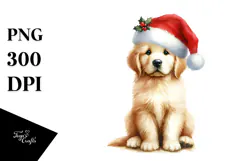Watercolor Golden Retriever with Santa Hat, Transparent PNG Product Image 1