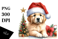 Watercolor Golden Retriever with Santa Hat, Transparent PNG Product Image 1