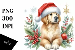 Watercolor Golden Retriever with Santa Hat, Transparent PNG Product Image 3
