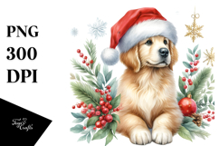 Watercolor Golden Retriever with Santa Hat, Transparent PNG Product Image 1