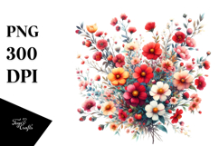 Colorful Red Flowers, Watercolor Product Image 1