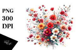Colorful Red Flowers, Watercolor Product Image 1