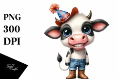 Excited Baby Cow Party Hat Clipart Product Image 1