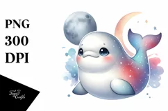 Colorful Baby Beluga Whale with Moon | Clipart Product Image 1