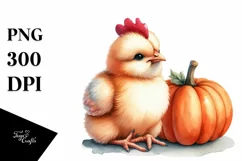 Baby Chicken with Halloween Pumpkin, PNG Product Image 3