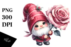 Adorable Gnome Carrying Huge Rose PNG Product Image 1