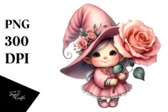 Adorable Gnome Carrying Huge Rose PNG Product Image 1