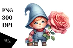 Adorable Gnome Carrying Huge Rose PNG Product Image 1