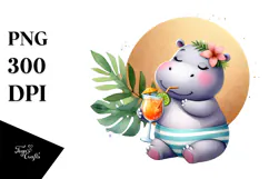 Cute Hippo in Beachwear, Transparent PNG Product Image 1