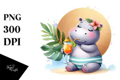 Happy Hippo in Beachwear Drinking Cocktail Product Image 1