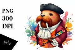 Colorful Whimsical Walrus | Wearing Musketeer Suit Product Image 1