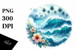 Watercolor Surf Waves Beach | Sublimation | Clipart Product Image 1