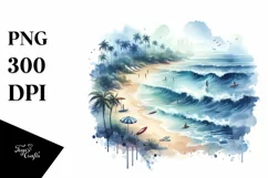 Watercolor Surf Waves Beach | Sublimation | Clipart Product Image 3
