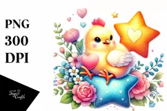 Baby Chicken on Star Holding Heart PNG Product Image 1