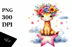 Cartoon-Style Giraffe Sitting PNG Product Image 3