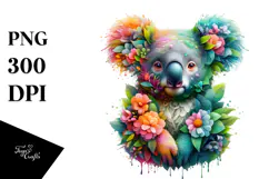 Vibrant Koala with Flowers PNG Product Image 1