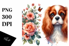 Watercolor Cavalier King Charles Spaniel | Flowers Left and Product Image 3