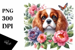 Watercolor Cavalier King Charles Spaniel | Flowers Left and Product Image 3
