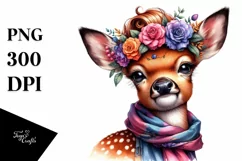 Baby Deer Posing, Floral Wreath PNG Product Image 1