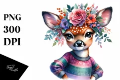 Baby Deer Posing, Floral Wreath PNG Product Image 3