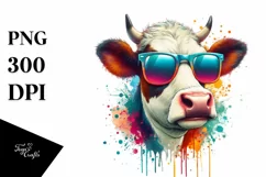 Sublimation, png, summer, sticker, flower, cow, quirky, Product Image 1