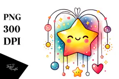Colorful Star with Hearts PNG Product Image 1