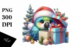 Cute Baby Macaw behind Gift Box PNG Product Image 3