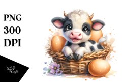 Watercolor Highland Cow Egg Basket Sticker | Sublimation | Product Image 1