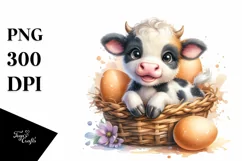 Watercolor Highland Cow Egg Basket Sticker | Sublimation | Product Image 1