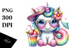 Cute Unicorn With Beach Wear and Strawberry Cocktail Clipart Product Image 3