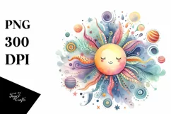 Colorful Watercolor Whimsical Pastel Sun | Clipart Product Image 1