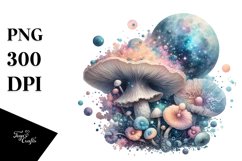 Detailed Mushroom and Celestial Watercolor Splash PNG Product Image 3