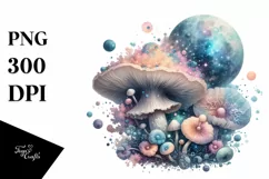 Detailed Mushroom and Celestial Watercolor Splash PNG Product Image 3