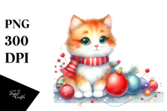 Watercolor Cat with Christmas Decorations, Transparent PNG Product Image 1