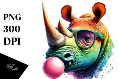 Quirky Colorful Watercolor Rhino | Clipart Product Image 1