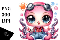 Energetic Baby Octopus, High-Res PNG Product Image 1