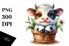 Smiling Baby Highland Cow in Pot | Clipart Product Image 1