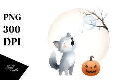 Cute Wolf Howling Halloween PNG Product Image 1