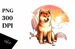 Shiba Inu on Sunset Beach | Sublimation Clipart Product Image 1
