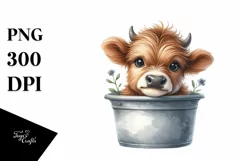 Smiling Highland Cow in Pot | Clipart Product Image 3