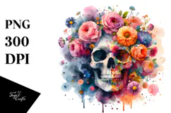 Colorful Skull Half Flower PNG Product Image 1