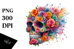Colorful Skull Half Flower PNG Product Image 1