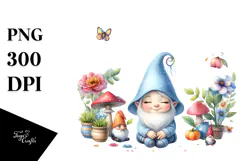 Whimsical Watercolor Painting with Baby Gnome, Rainbow PNG Product Image 1