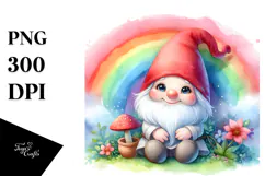 Whimsical Watercolor Painting with Baby Gnome, Rainbow PNG Product Image 1