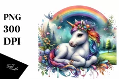 Colorful Baby Unicorn in Meadow Product Image 1