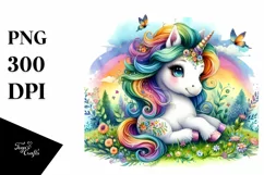 Colorful Baby Unicorn in Meadow Product Image 1