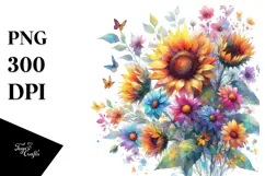 Colorful Watercolor Sunflower Clipart\ Product Image 1